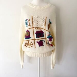 Vintage Women 90s Novelty Sweater XL Cottagecore Cozy Winter Country Grannycore